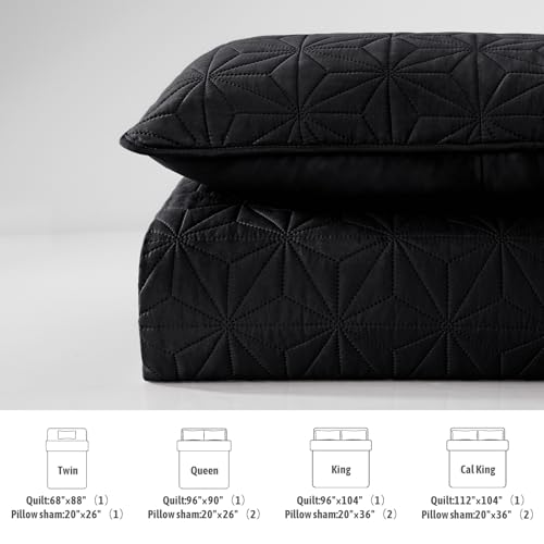 Whale Flotilla California King Quilt Bedding Set, Soft Black Oversized Bedspreads Quilts Cal King Size for All Seasons, 3 Pieces Lightweight Geometric Star Pattern Coverlet Whale Flotilla