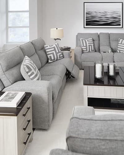 Signature Design by Ashley Biscoe Casual UV Resistant Power Reclining Sofa with Adjustable Headrest and USB Ports, Light Gray Signature Design by Ashley
