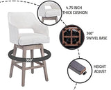 Kmax 28" Fabric Counter Height Bar Stools Swivel Farmhouse Bar Stools with Wood Legs Open Back Footrest for Kitchen Island, Set of 2- Cream Kmax