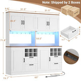 Unikito 72" Tall Pantry Cabinet, Kitchen Pantry Storage Cabinet with LED Light & Outlet, 63" Wide Kitchen Hutch Bar with Microwave Stand, Drawers, Wine Rack & Shelves, Cupboard for Dining Room, White Unikito