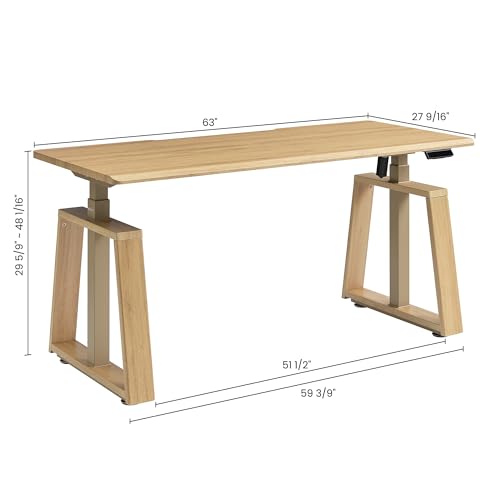 EUREKA ERGONOMIC Standing Desk, 63" Executive Height Adjustable Computer Desk with Single Motor, Touch Screen Control, Modern Trapezoidal Legs, PVC Oak Finish EUREKA ERGONOMIC