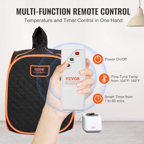 VEVOR Portable Personal Steam Sauna Spa Tent with 2L 1000 Watt Steam Generator, Includes Foldable Chair, Home Therapeutic Sauna Blanket for Detox Relaxation, Time & Temperature Remote Control, Black VEVOR