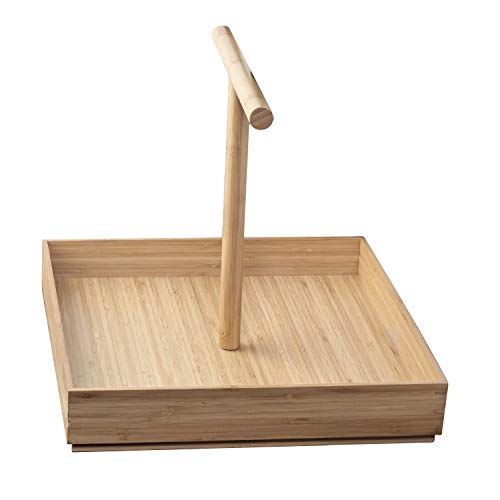 Bird Stand in Bamboo Wood for Medium to Large Birds, Tabletop T-Perch with Base, 16 in x 16 in - WoodArtSupply