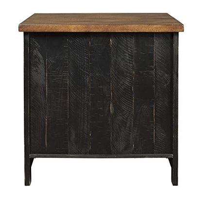 Signature Design by Ashley Valebeck Farmhouse Rectangular End Table with Storage, Distressed Brown & Black Finish - WoodArtSupply