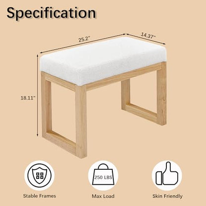 Niccae Rectangular Ottomans Bench, 25 Inch Footstool, Made Loop Yarn Fabric and Sturdy Rubber Wood, Perfect for Modern Living Rooms, Bedrooms, and Corridors (Beige)