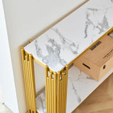 Goderfuu 48.8" White Faux Marble Console Table for Living Room, 2-Tier Rectangular Marble Sofa Table with Gold Metal Frame, Mid Century Modern Console Table Hallway Entryway Table, Gold Console Table Goderfuu