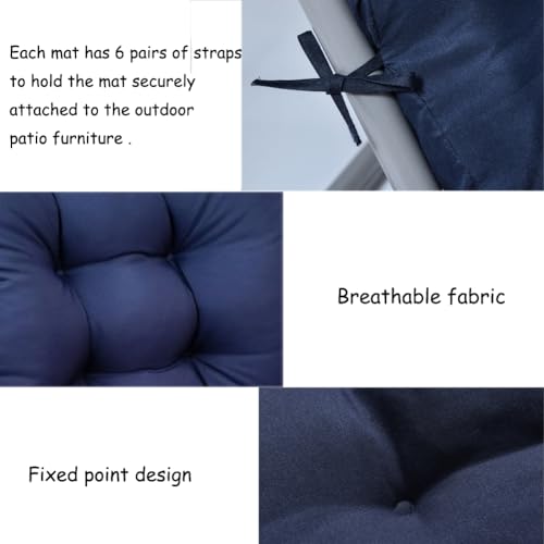 Gfgift Patio Chaise Lounger Cushion, Lounge Chair Recliners Chair Cushions, Rocking Chair Sofa Cushion with 6 Ties,Thick Padded Swing Bench Cushion，61x18.89x3.14in (Navy Blue)