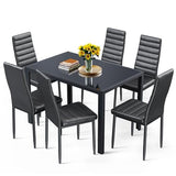Bealife Kitchen Dining Table Set for 6, Tempered Glass 7 Piece Table and Chairs Set Modern for Home, Kitchen, Living Room, Dining Room,Black Bealife