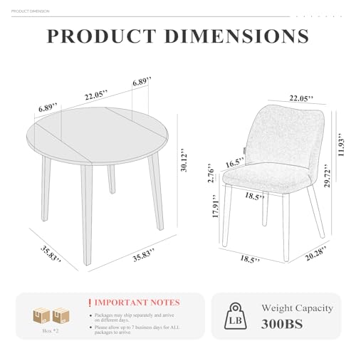 COLAMY 3-Piece Extendable Dining Table Set for 2, 36" Kitchen Round Wood Table with 2 Wooden Dining Room Chairs,Light Brown/Beige COLAMY