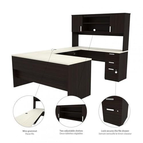 Pemberly Row U Shaped Computer Desk in Dark and White Chocolate Pemberly Row