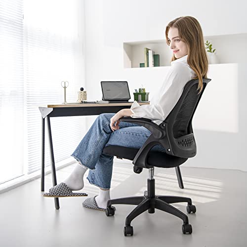 NEO CHAIR Office Desk Computer Gaming Ergonomic Chair with Lumbar Back Support Adjustable Height Swivel Wheels Flip-up Arms Mesh Chair for Home or Office (Black) NEO CHAIR