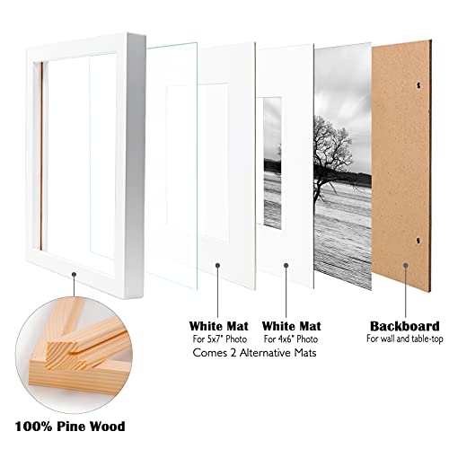 Egofine 8x10 Picture Frames Set of 4, Made of Solid Wood Covered by Plexiglass 4x6 and 5x7 with Mat or 8x10' without Mat, for Table Top Display and Wall Mounting Photo Frame White Egofine