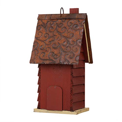 Glitzhome 12" H Distressed Red Cottage Solid Wood Birdhouse Hanging Bird House for Outdoors glitzhome