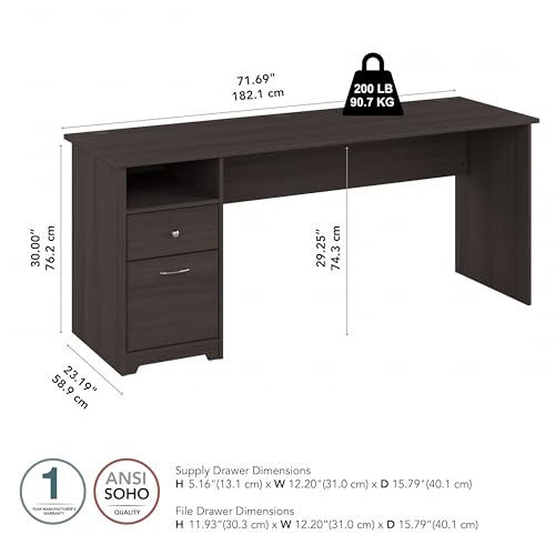 Bush Furniture Cabot Desks for Home Office with Storage and Chrome Hardware | Elegant Computer Table with Drawers, 72W, Heather Gray Bush Business Furniture