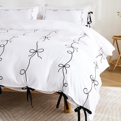 Black White Duvet Cover Set Black Bow Tie Bedding Set Super Soft Breathable Microfiber Bowknot Butterfly Tie Aesthetic Bedding Romantic French Twin Duvet Cover for All Season Chumerry
