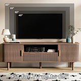 DAMCROP Fluted TV Stand, 62 Inch Mid Century Modern Media Console Table with Sliding Tambour Door Farmhouse Sideboard Buffet Cabinet Fits TVs up to 75 inch, Wood Entertainment Center for Living Room DAMCROP