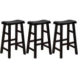 eHemco Heavy-Duty Solid Wood Saddle Seat Kitchen Counter Barstools, 29 Inches, Black, Set of 3 eHemco