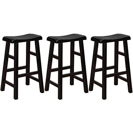 eHemco Heavy-Duty Solid Wood Saddle Seat Kitchen Counter Barstools, 29 Inches, Black, Set of 3 eHemco