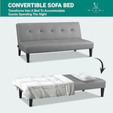 Naomi Home Tufted Faux Leather Futon Sofa Bed - Modern Convertible Folding Couch With Wooden Legs, Reclining Small Bed, Durable and Sturdy, Gray Naomi Home