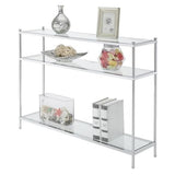 Pemberly Row Modern 3-Tier Console Table, Clear Glass Shelves and Sturdy Chrome Frame, 30" H x 42" W x 9.5" D, Contemporary Style for Living Room Storage and Display Pemberly Row
