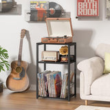 LELELINKY Record Player Stand, 3-Tier End Side Table with Vinyl Record Storage, Vinyl Record Holder Up to 120 Albums, Turntable Stand with Vinyls Storage for Music Living Room LELELINKY