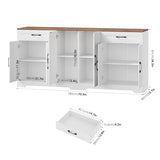 BOTLOG 71” Large Sideboard Buffet Cabinet with Storage, Farmhouse Kitchen Buffet Cabinet with Adjustable Shelves and 6 Barn Doors, Wood Coffee Wine Bar Console Table for Kitchen, Dining Room, White BOTLOG