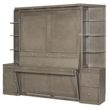 THINK 30 Queen Size Murphy Bed with Desk&Open Shelves&Cabinet, Wooden Foldable Hidden Wall Bed with Foldout Workstation&Drawers, Space-Saving Queen Murphy for Bedroom Study Home Office (Gray Style1) THINK 30