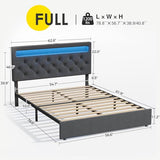 Rolanstar Full Size Bed Frame with Charging Station, LED Bed with Under Bed Storage, Adjustable Headboard 38.9/40.8 Inches, No Box Spring Needed, Noise Free, Easy Assembly, Grey Rolanstar
