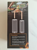 Ivtivfu Nesting Grill Baskets (2PCS, 2024), Removable Wooden Handle, 304 Stainless Steel, Rolling Grilling Net, BBQ Accessories Tools for Vegetables Shrimp, Outdoor Cooking Camping, Gifts for Men Dad Husband Ivtivfu