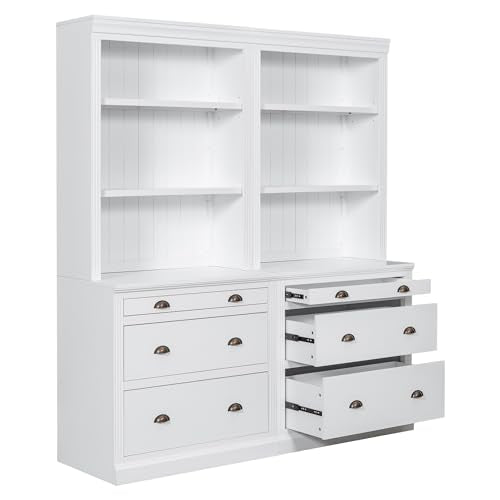 LUMISOL Modern White Pantry Sideboard Set with LED Lights and 6 Drawers - WoodArtSupply