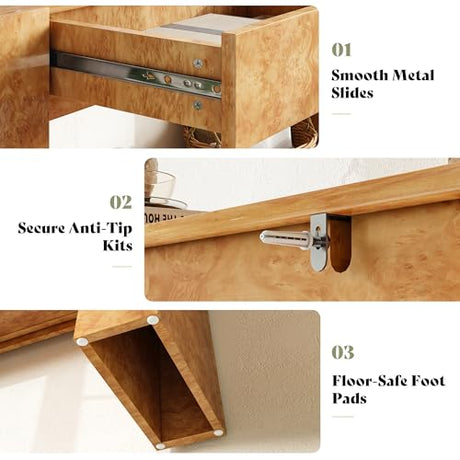AMERLIFE 63" Burl Wood Console Table, Modern High Gloss Entryway Table with 2 Storage Drawers, Long Sofa Table Behind the Couch for Entrance, Hallway, Foyer, Living Room, Natural AMERLIFE