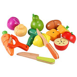 CARLORBO Wooden Toys Food for Kids Kitchen - Play Food Cutting Fruits and Vegetables Set for Pretend Role Play CARLORBO