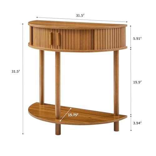 Entryway Table, Half Moon Fluted Console Tables with Storage, Mid Century Modern Small Half Round Sofa Tables for Hallway, Narrow Curved Accent Decor Table for Living Room (Mid-Century Modern, Walnut) Janmer Home