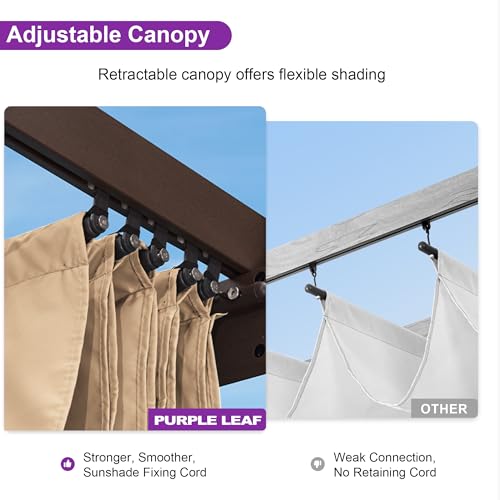 PURPLE LEAF 10' x 12' Outdoor Retractable Pergola Aluminum with DIY Sun Shade Canopy Patio Modern Heavy-Duty Brown Shelter for Garden Yard Pavilion Grape Trellis Porch, Beige PURPLE LEAF