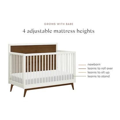 Babyletto Palma 4-in-1 Convertible Crib with Toddler Bed Conversion Kit in Warm White/Natural Walnut, Greenguard Gold Certified