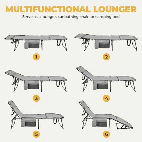 Yaheetech 26.4" Tanning Chair with Face Hole, Adjustable 5-Position Folding Chaise Lounge Chairs, Outdoor Lounge Chairs for Lawn, Beach, Patio, Gray