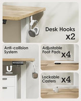 TIQLAB Standing Desk 47 x 24 inch, Electric Height Adjustable Desk with Splice Board, Stand Up Desk with Casters, Sit Stand Desk Computer Desk for Home Office, White Frame/Maple Top TIQLAB