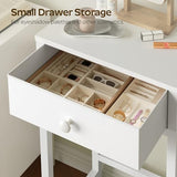 YATINEY Small Vanity Desk Without Mirror, Makeup Vanity Table for Small Space, Compact White Dressing Table with Fold-up Panel and Fabric Drawer, for Bedroom, Easy Assembly, White YATINEY