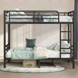 XUWANSHANG Full Over Full Bunk Bed Frame, Heavy Duty Metal Loft Bed for Adults/Teens, 350/500LB Capacity w/Ladder & Guardrail, Noise-Free Steel Slats, No Box Spring Required, Black XUWANSHANG