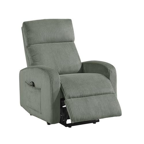 Lexicon Power Lift Recliner Chair for Elderly with Remote Control, Gentle Lift Motion, Side Pocket Armrest, Corduroy Upholstered Electric Recliner for Living Room/Bedroom, Easy Assembly, Green