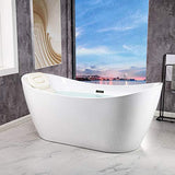 WOODBRIDGE 67" Acrylic Freestanding Bathtub Contemporary Soaking White Tub with Matte Black Overflow and Drain,B0010-MB WOODBRIDGE