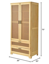 Pine Wood Closet with Rattan Doors and Two Drawers (Natural) Woodpeckers Furniture And Mattress