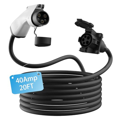 BESENERGY EV Charger Extension Cable 40 Amp 20ft Charging Cord for Electric Vehicle 220V-240V Compatible All SAE J1772 Chargers