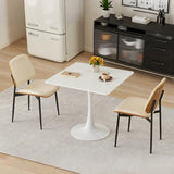 Hansweld Square Dining Table, 31.5" Tulip Table with Thickened Tabletop & Metal Pedestal, Mid Century Modern Bistro Table for Kitchen, Small Places, Living Room, Cafe (White) Hansweld