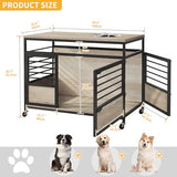 DWVO Dog Crate Furniture, 39.4 Inch Dog Kennel Indoor Furniture with Double Doors, End Table Cage for Large Dogs, Modern Decorative Cage Wooden Dogs Crate Furniture with Wheels, Grey DWVO
