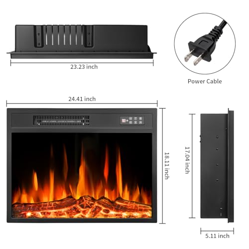 Tornivk 23 Inch Electric Fireplace Insert,750w/1500w Recessed Electric Fireplace Heater w/Timer,Adjustable Flame,Remote Control,Fireplace Insert for Bedroom,Living Room Tornivk