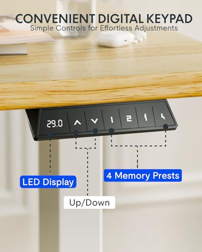 FLEXISPOT EN1 Solid Wooden Single-Piece Standing Desk, 48 x 24 Inches Sit Stand Desks for Home Office and Gaming (White Frame + Rubber Wood Top, 2 Packages) FLEXISPOT