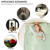 RHINSBENF Sleeping Bag Liner Camping Adult Sleep Sack Lightweight Travel Sheet for Hotel Bed Compact Ultralight Essential Cleaning Supplies Kit Travel Bedding Set for Backpacking (Green & Single) RHINSBENF
