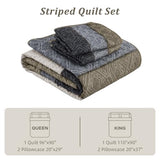 Cottolester Quilt Set Queen Size 3 Pieces,Striped Plaid Bedspread Coverlet Set,Taupe Boho Bedding Set Soft Microfiber Bedding Set with 2 Pillow Shams 96"x90" Cottolester