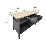 JZD Metal Storage Garage Workbench with Drawer, Wood Worktop, Steel Chest 47.2 x 23.6 x 32.3 Inches JZD